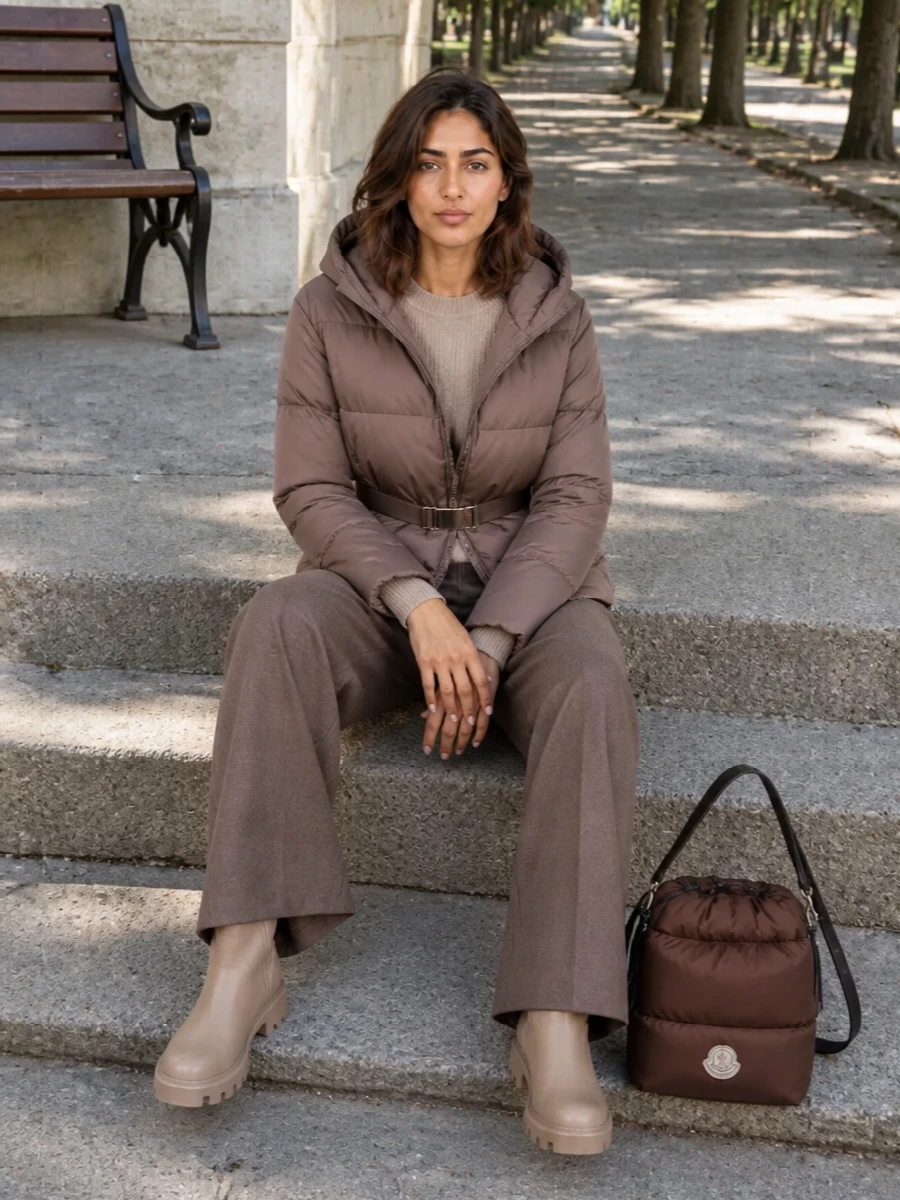 S max mara taupe puffer wide leg trousers