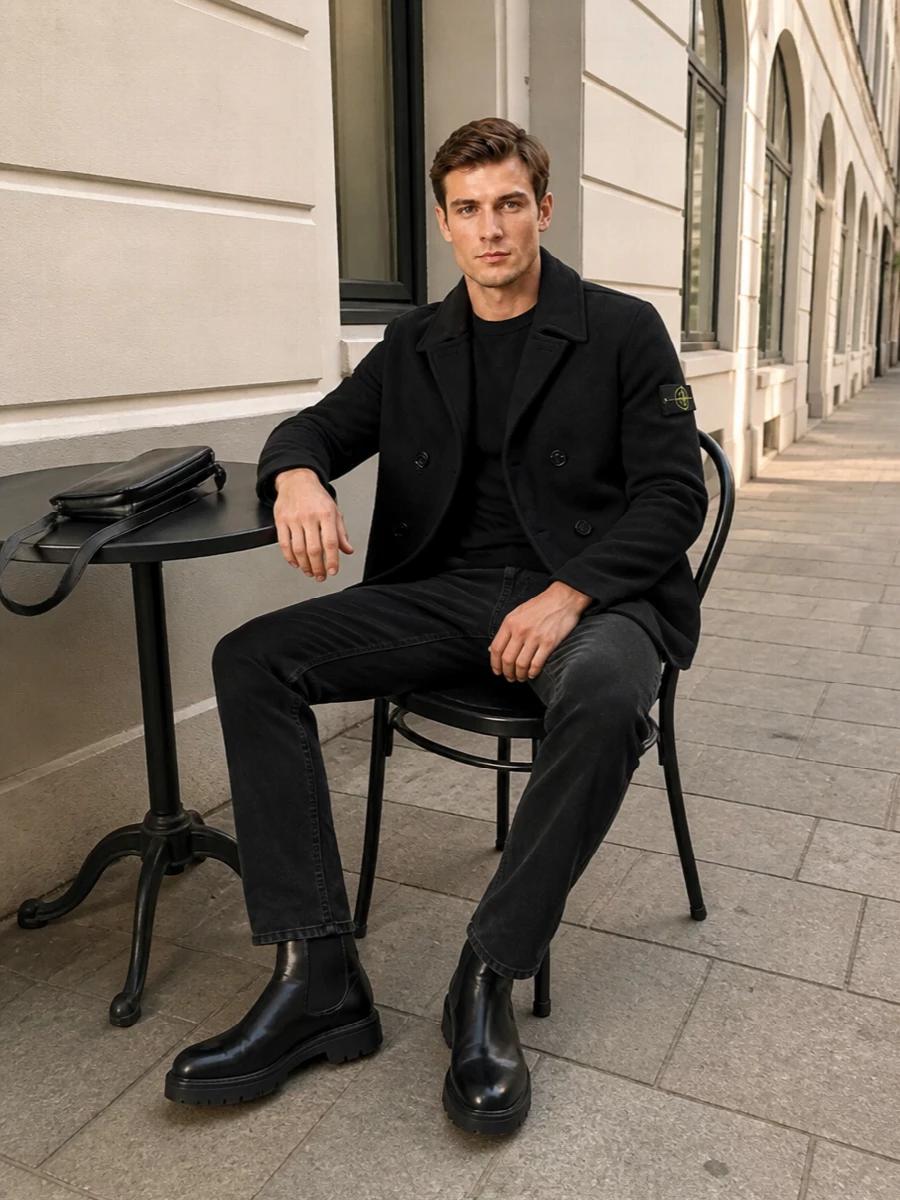 Stone island jacket jil sander chelsea boots outfit