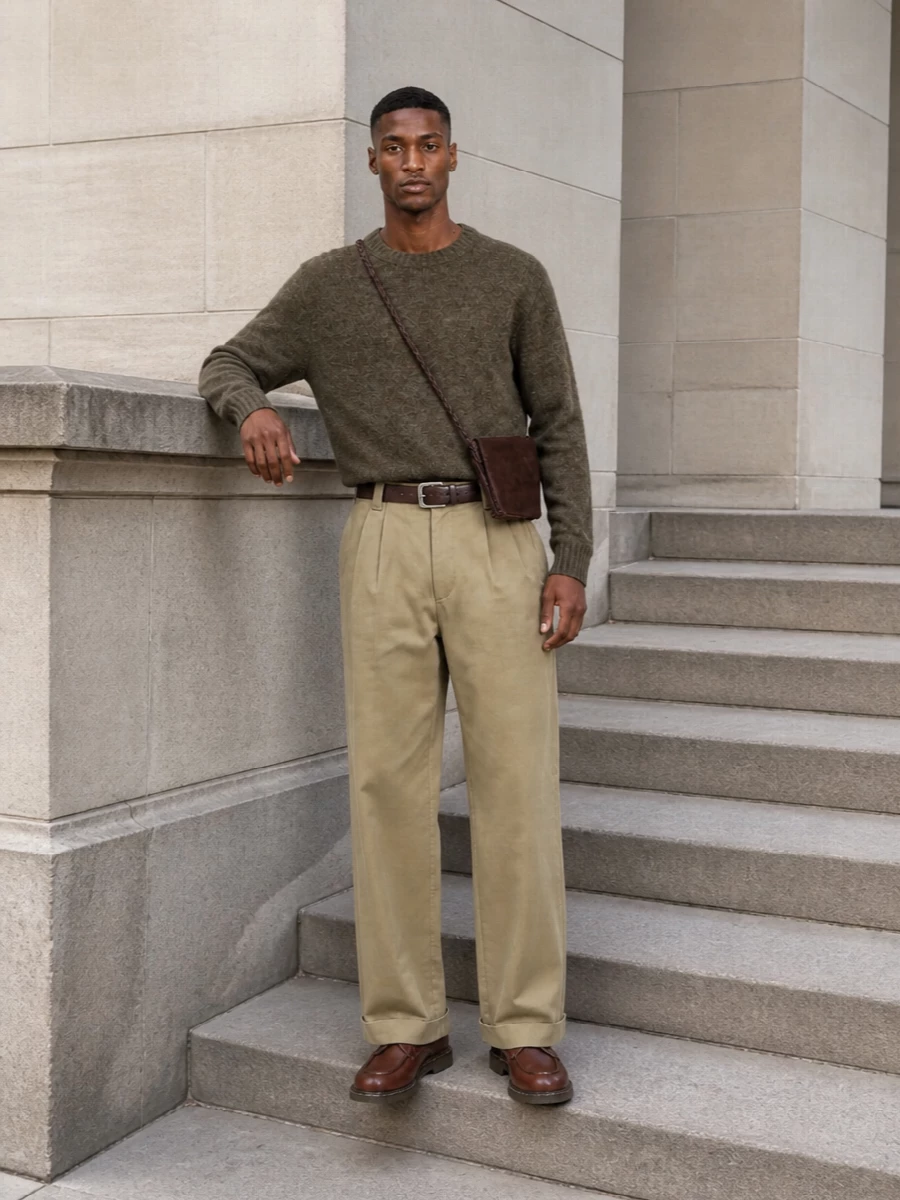 Apc pleated trousers moss knit paraboot derbys