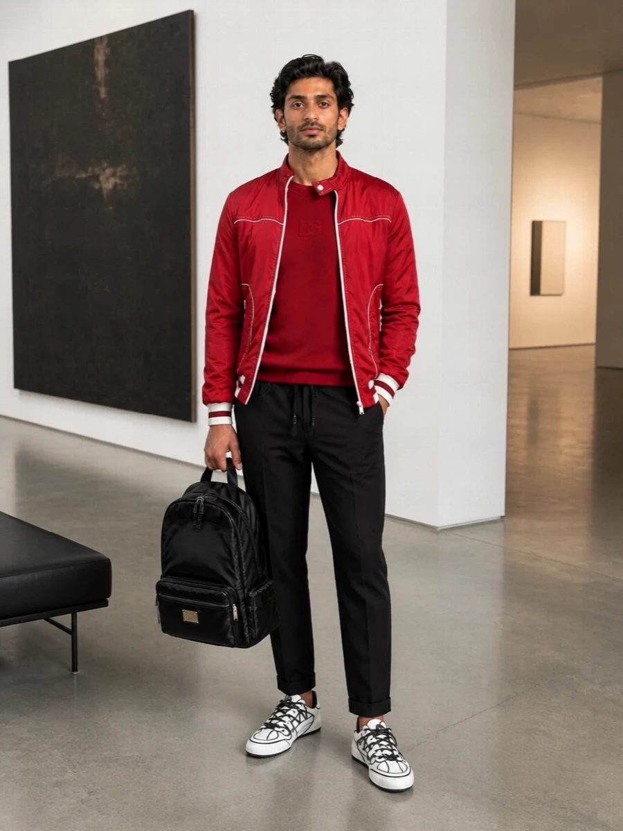 Dolce gabbana red racing jacket black joggers