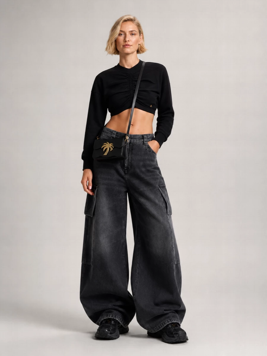 Palm Angels Cotton Gathered Cropped Sweatshirt