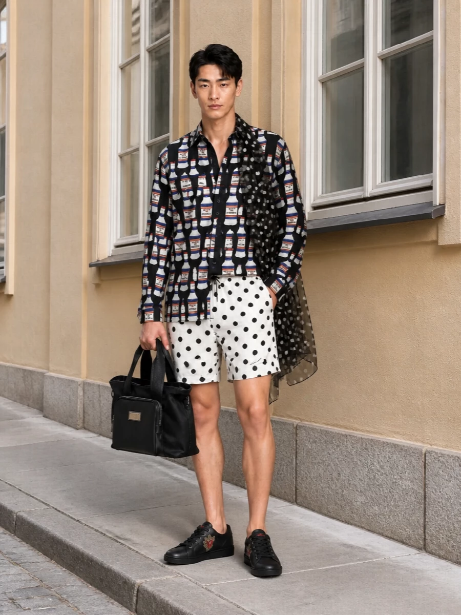 Dolce gabbana bottle shirt polka dot shorts