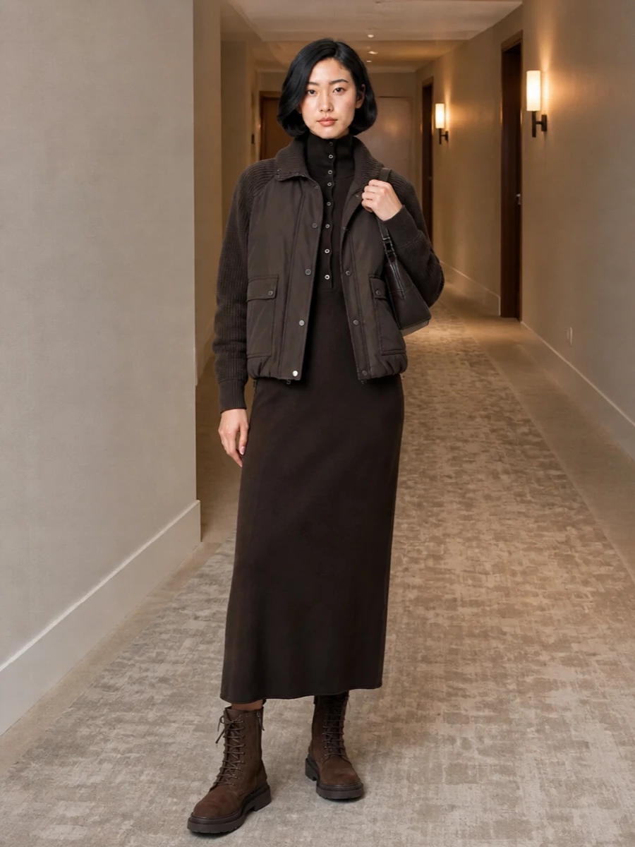Brunello cucinelli bomber tom ford knit dress outfit