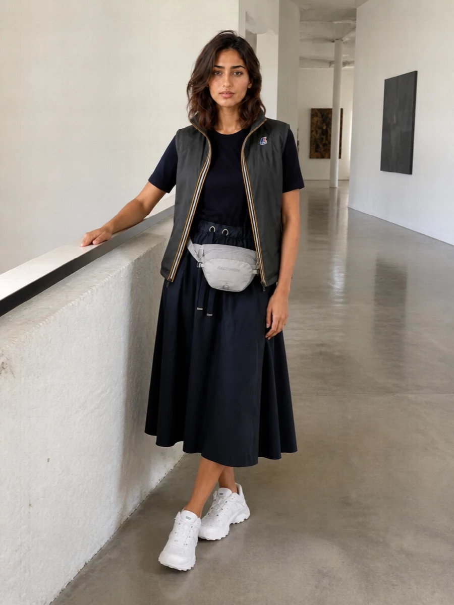 K way gilet herno dress salomon sneakers outfit