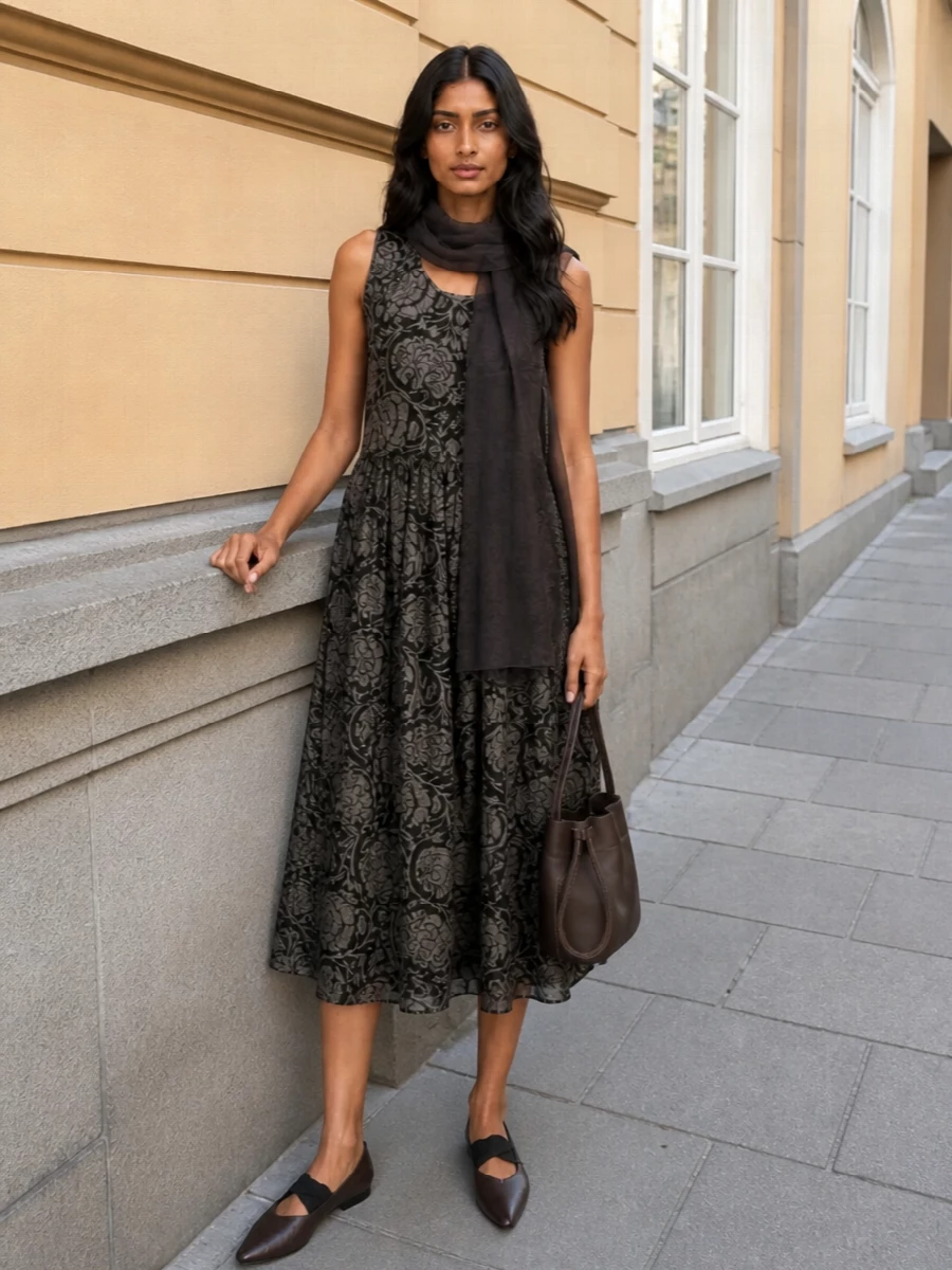 Uma wang floral midi dress brown flats