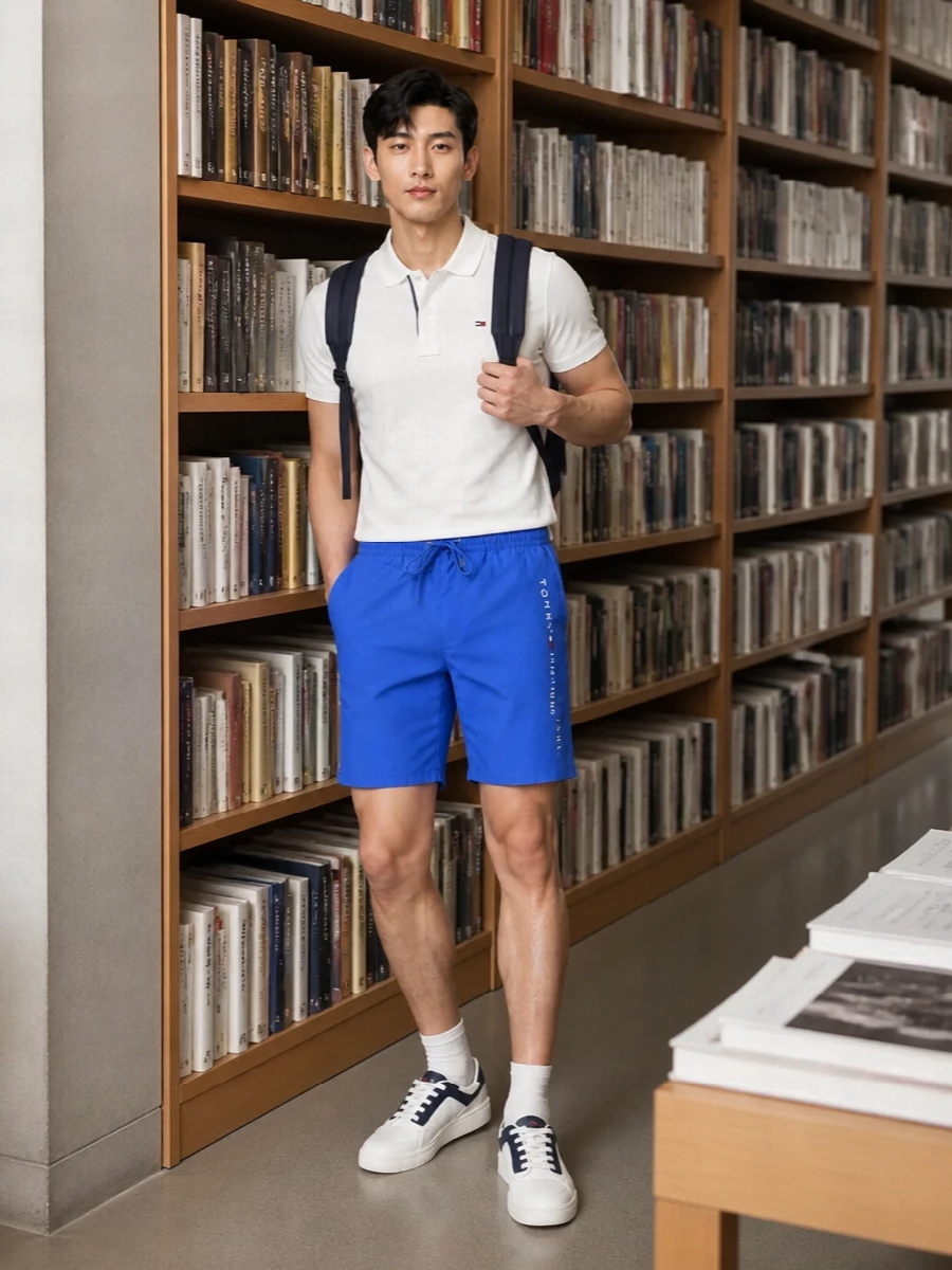Tommy hilfiger cobalt shorts white polo outfit