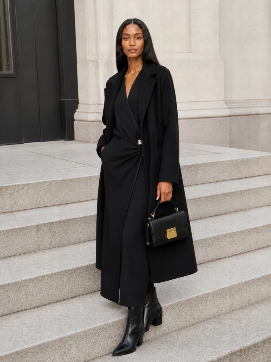 Golden goose coat the attico black wrap dress