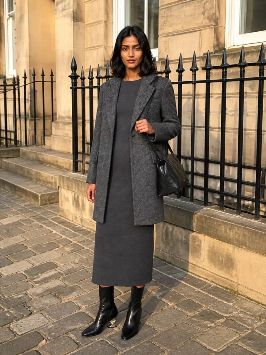 Jil sander charcoal coat tailored midi dress