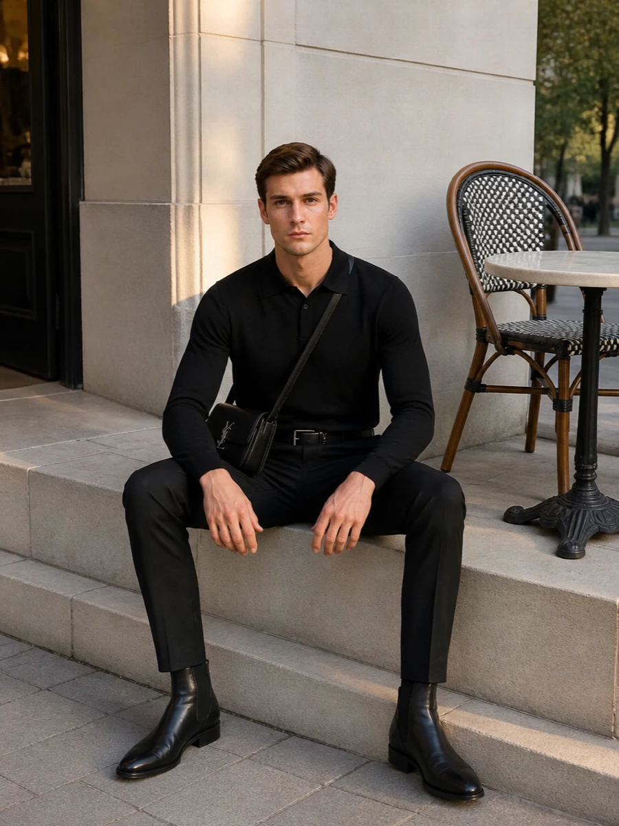 Saint laurent black knit polo slim tailored trousers