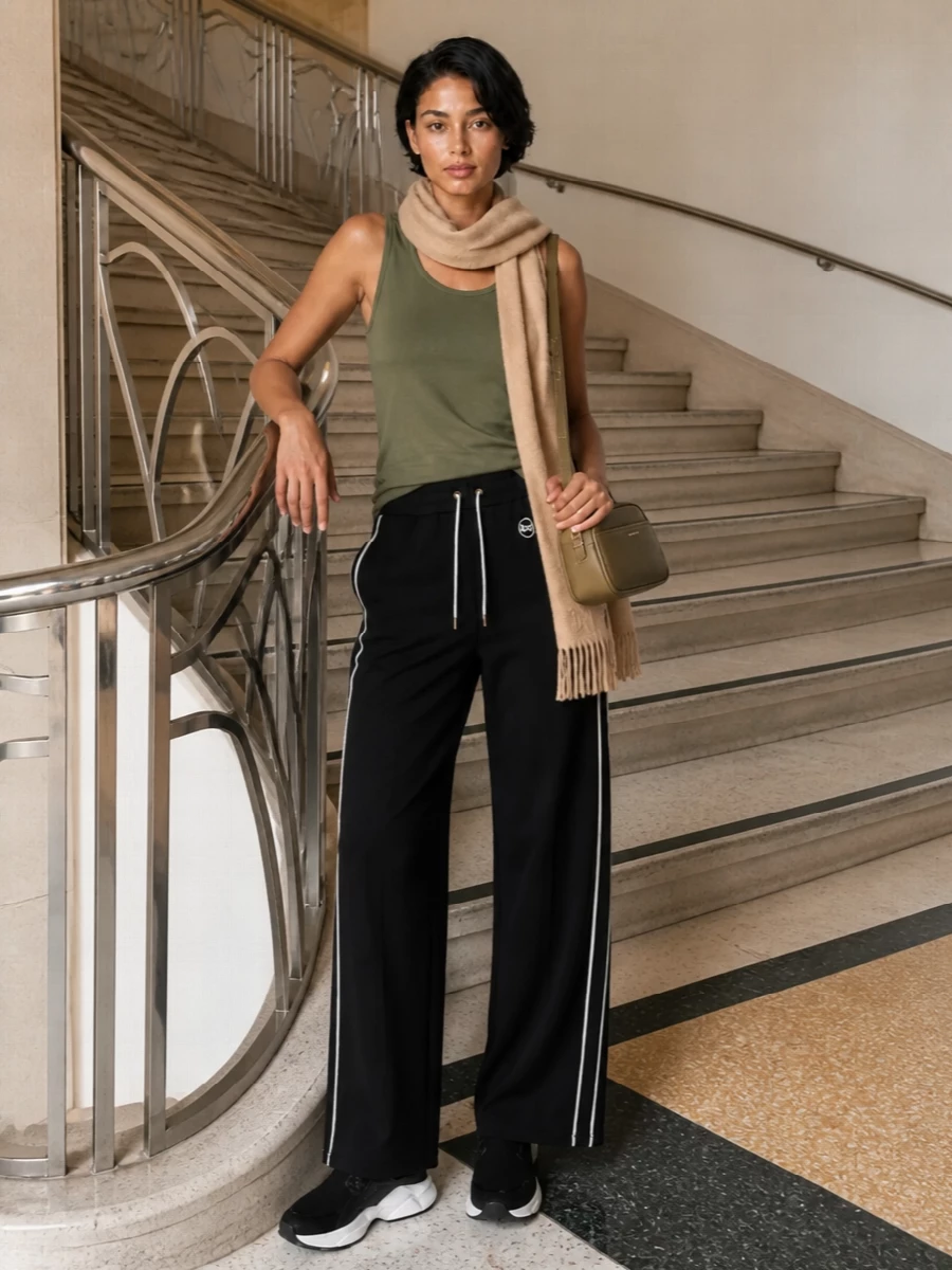 Michael kors olive tank black wide leg track pants