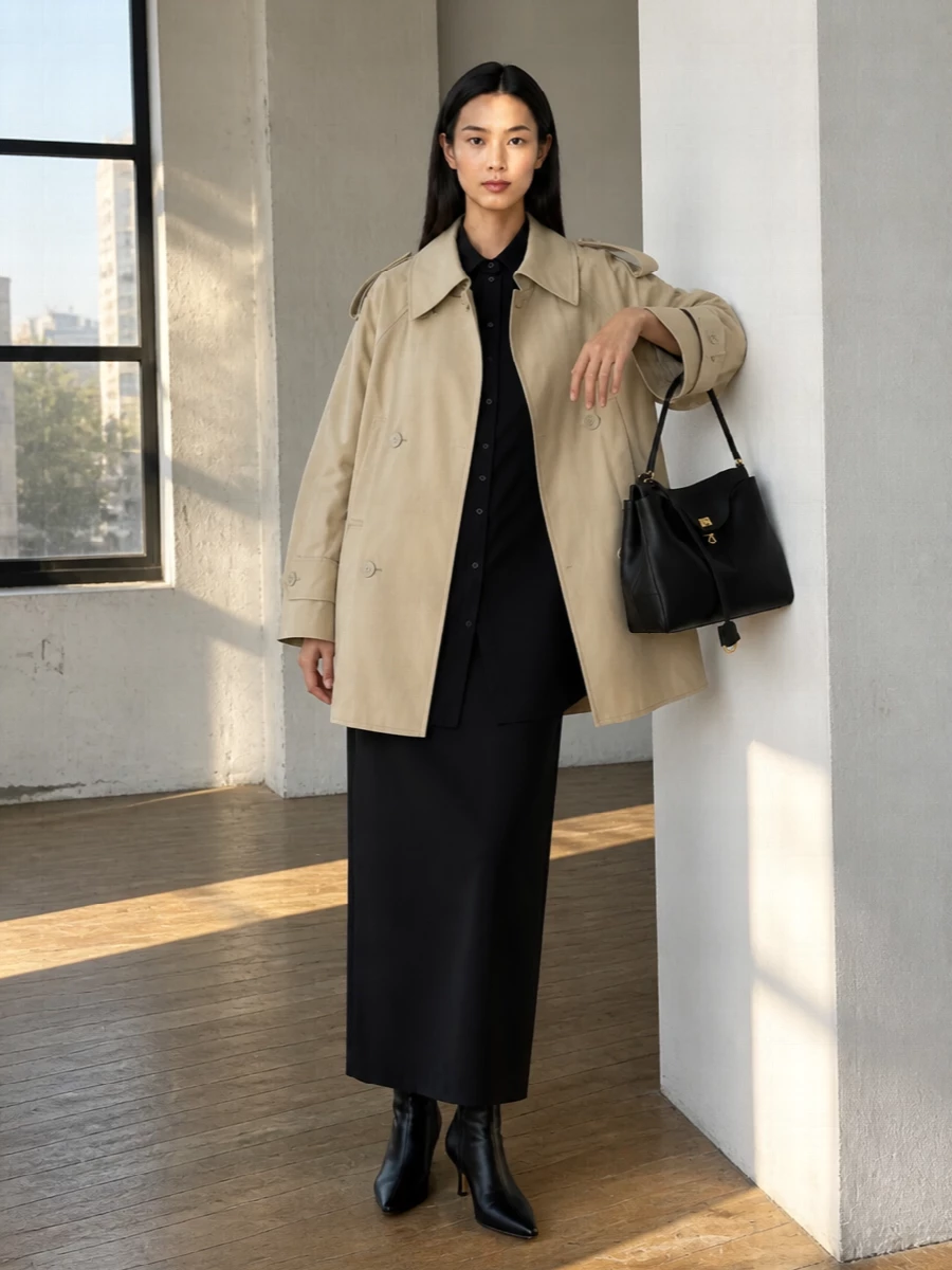 Balenciaga trench black shirt dress outfit