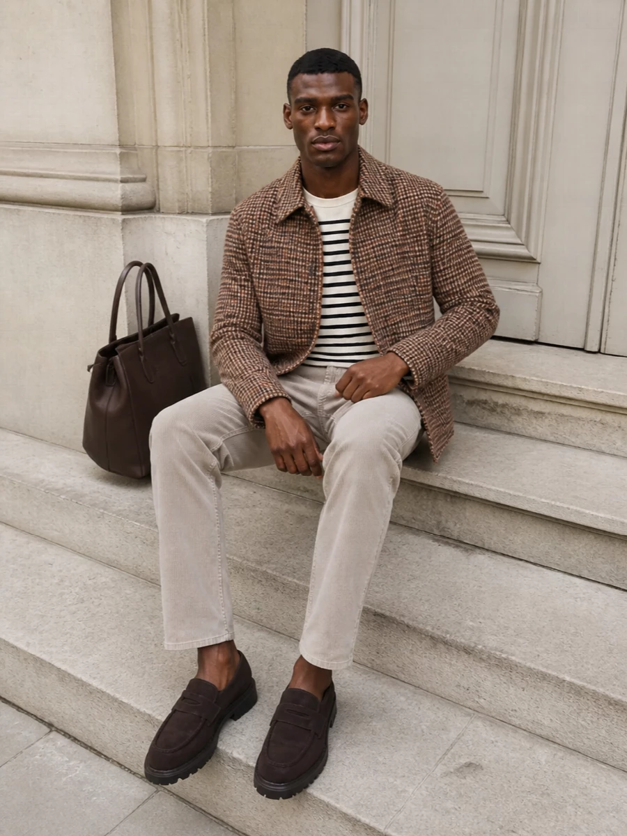 Emporio armani houndstooth coat corduroy trousers