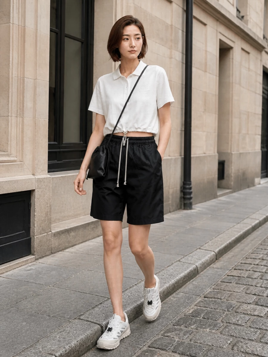 Moncler black technical shorts athleisure outfit