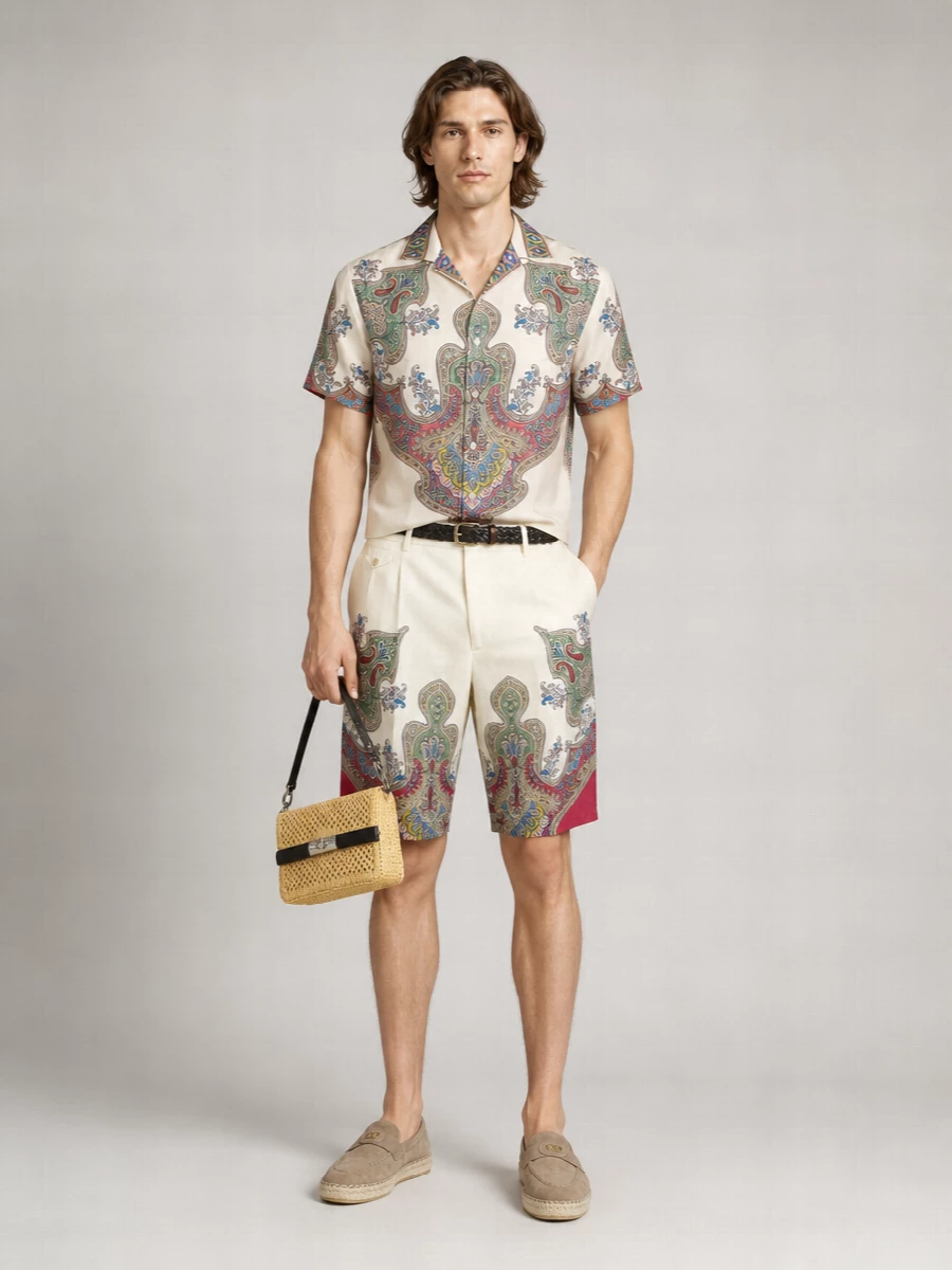 Etro Linen Printed Tailored Shorts