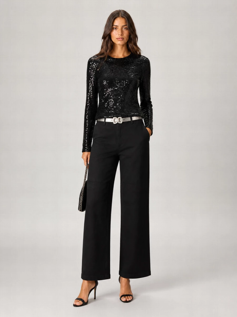 Parosh Sequin-Embellished Long-Sleeve Blouse