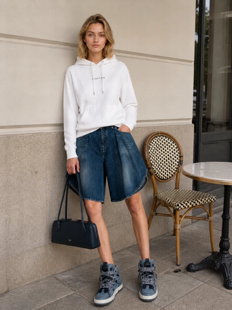 Lanvin sneakers white hoodie balenciaga denim shorts