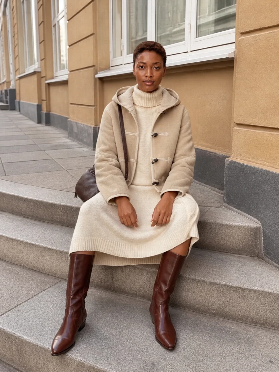 Isabel marant shearling with jil sander knit dress