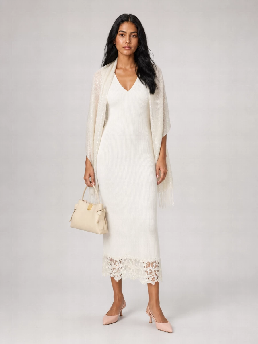 Ganni Cotton Crochet Sleeveless V-Neck Knitted Maxi Dress