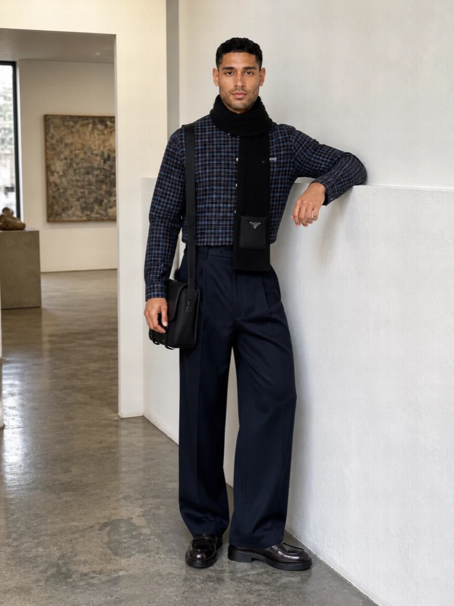 Miu miu shirt prada wide leg trousers outfit