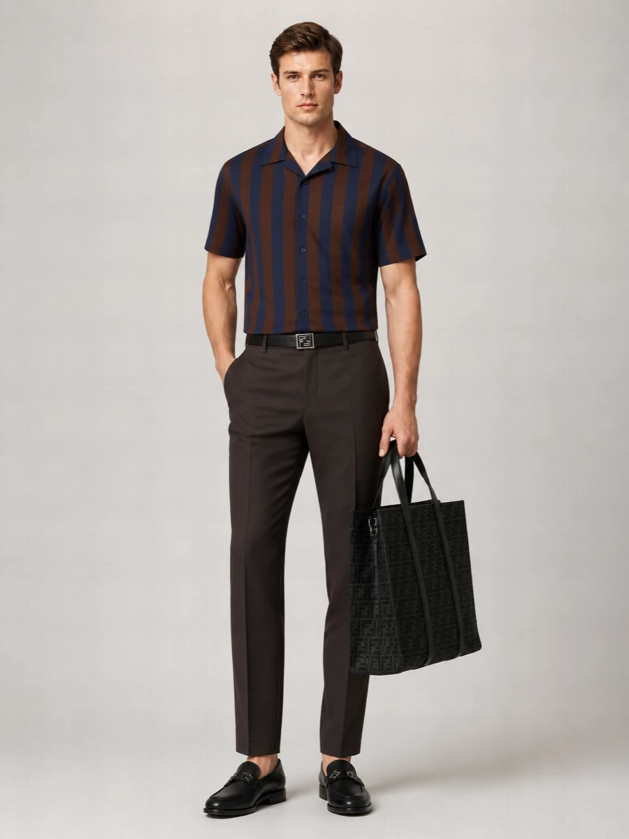 Fendi Silk Bowling-Collar Short-Sleeve Printed Shirt