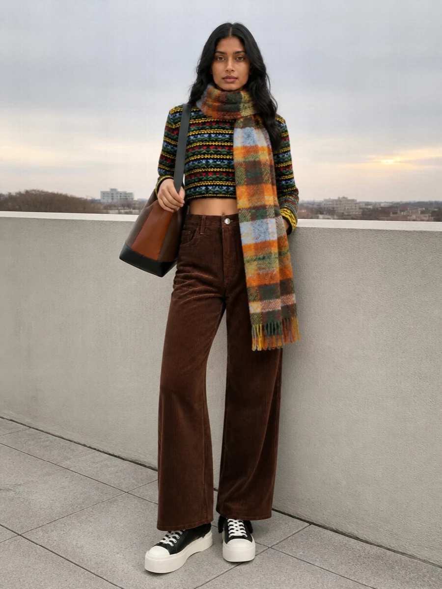 Marni striped knit brown corduroy pants outfit