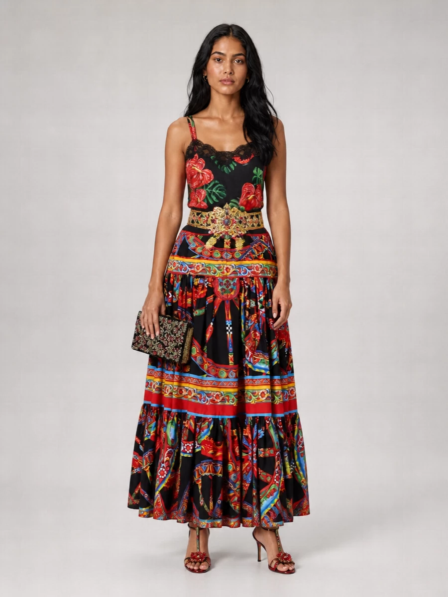 Dolce&Gabbana Cotton Printed Maxi Skirt