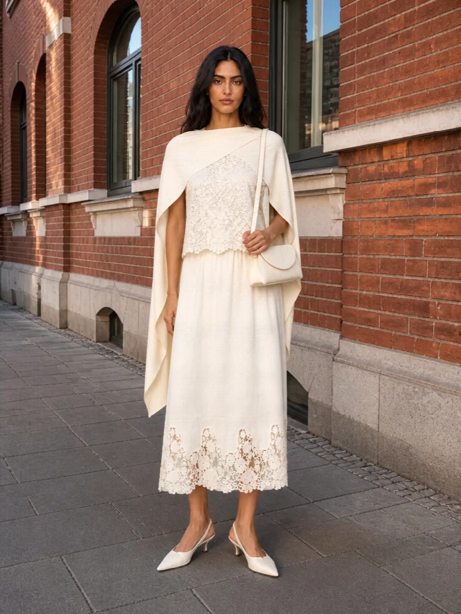 Semicouture lace top alberta ferretti ivory midi outfit