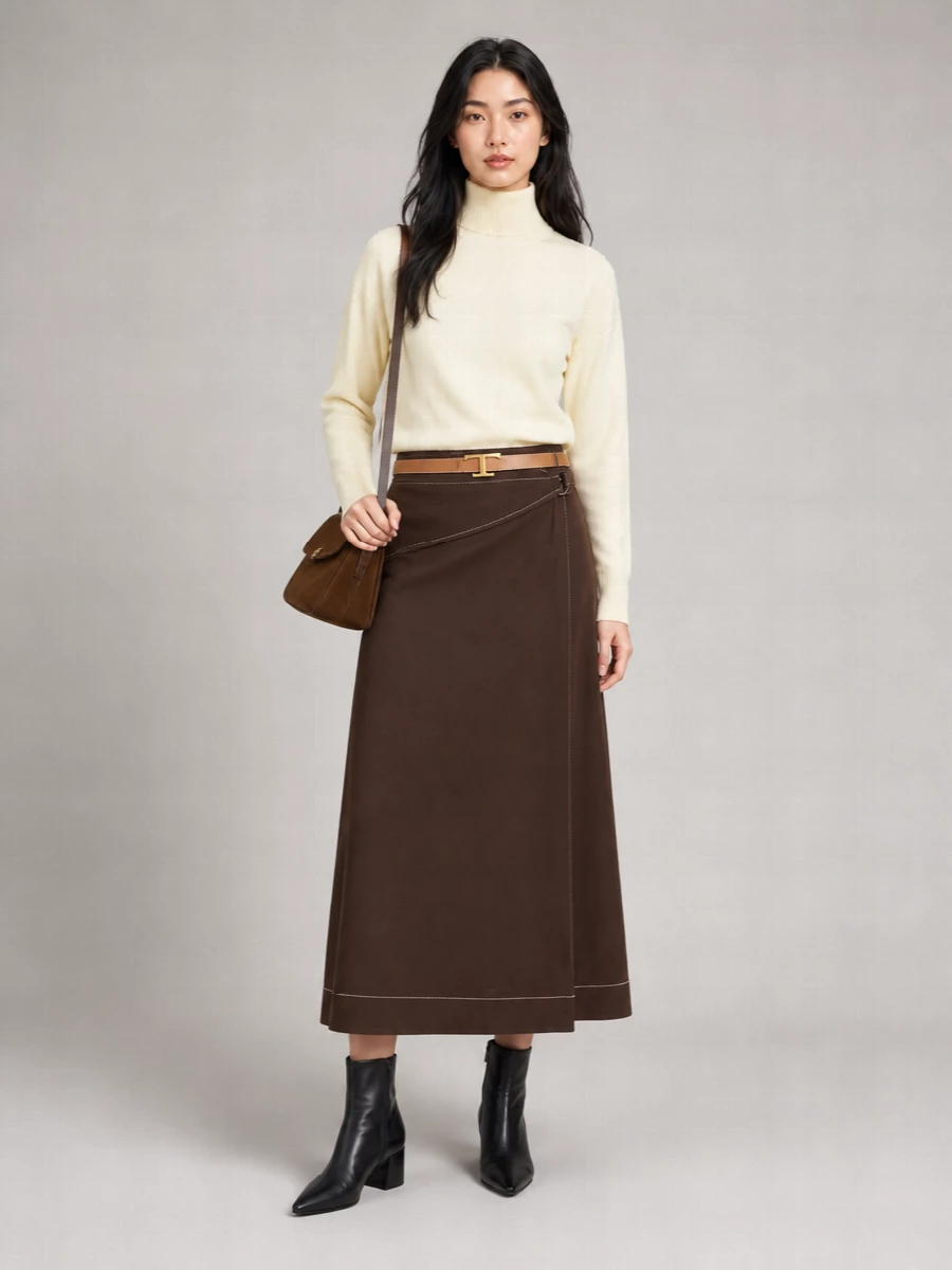 Tory Burch Wrap Design Midi Length Skirt With Contrast Stitching