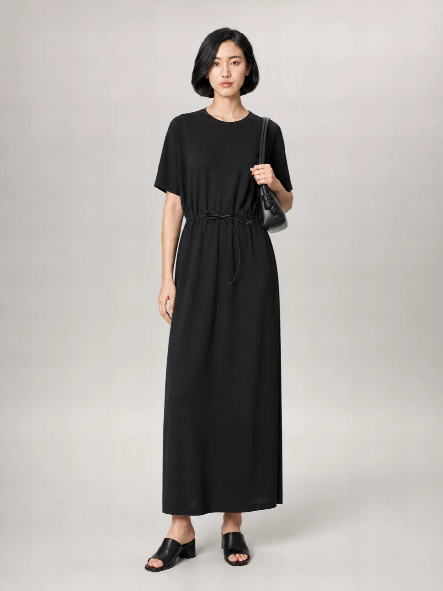 Haikure Cotton Short-Sleeve Crew-Neck Maxi Dress