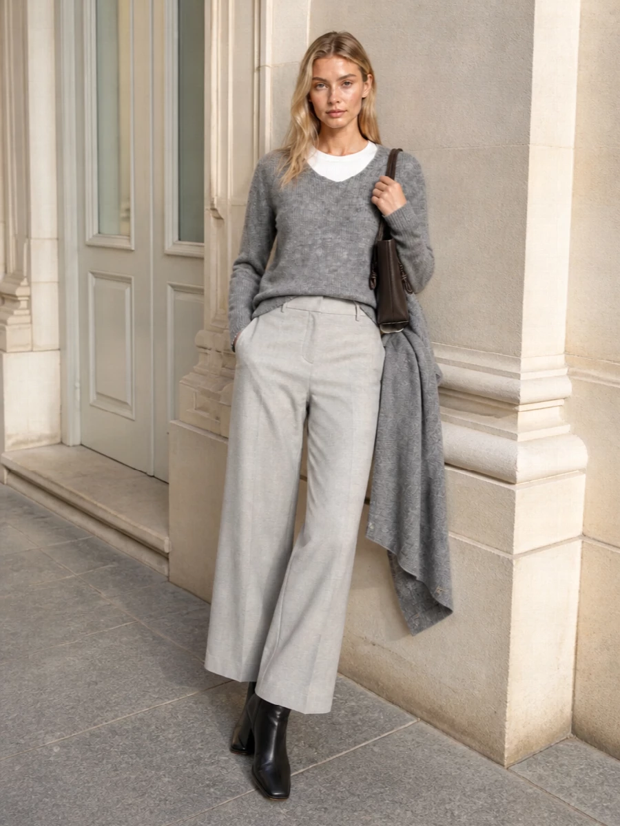 Herno grey knit wide leg trousers boots