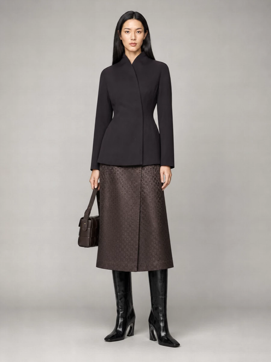 Fendi Virgin Wool Grain De Poudre Double-Breasted Wrap Fitted Jacket