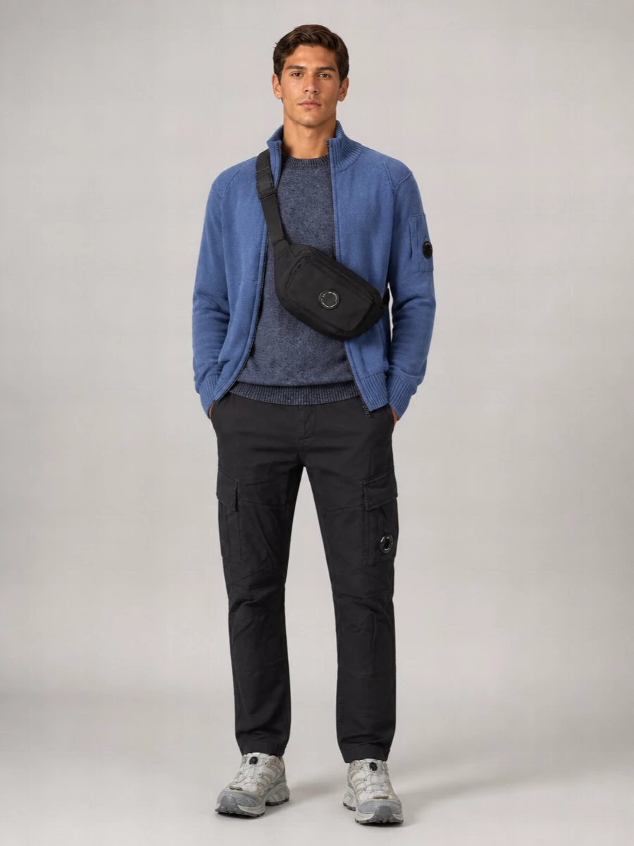 C.p. Company Wool Ribbed High Neck Zip Cardigan