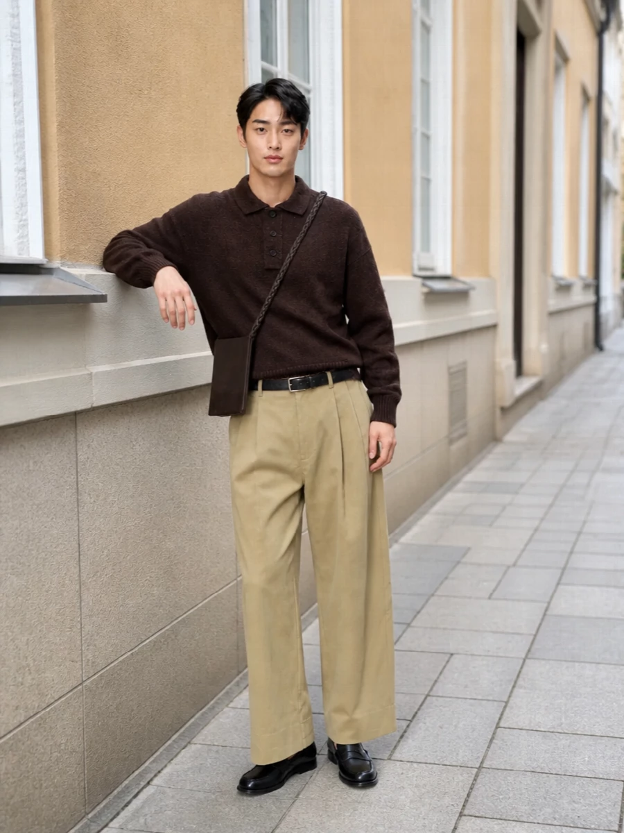 Studio nicholson khaki trouser brown knit loafers