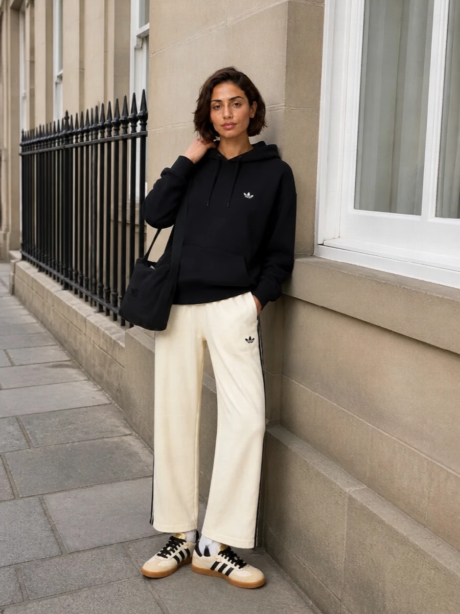 Adidas track pants black hoodie terrace sneakers