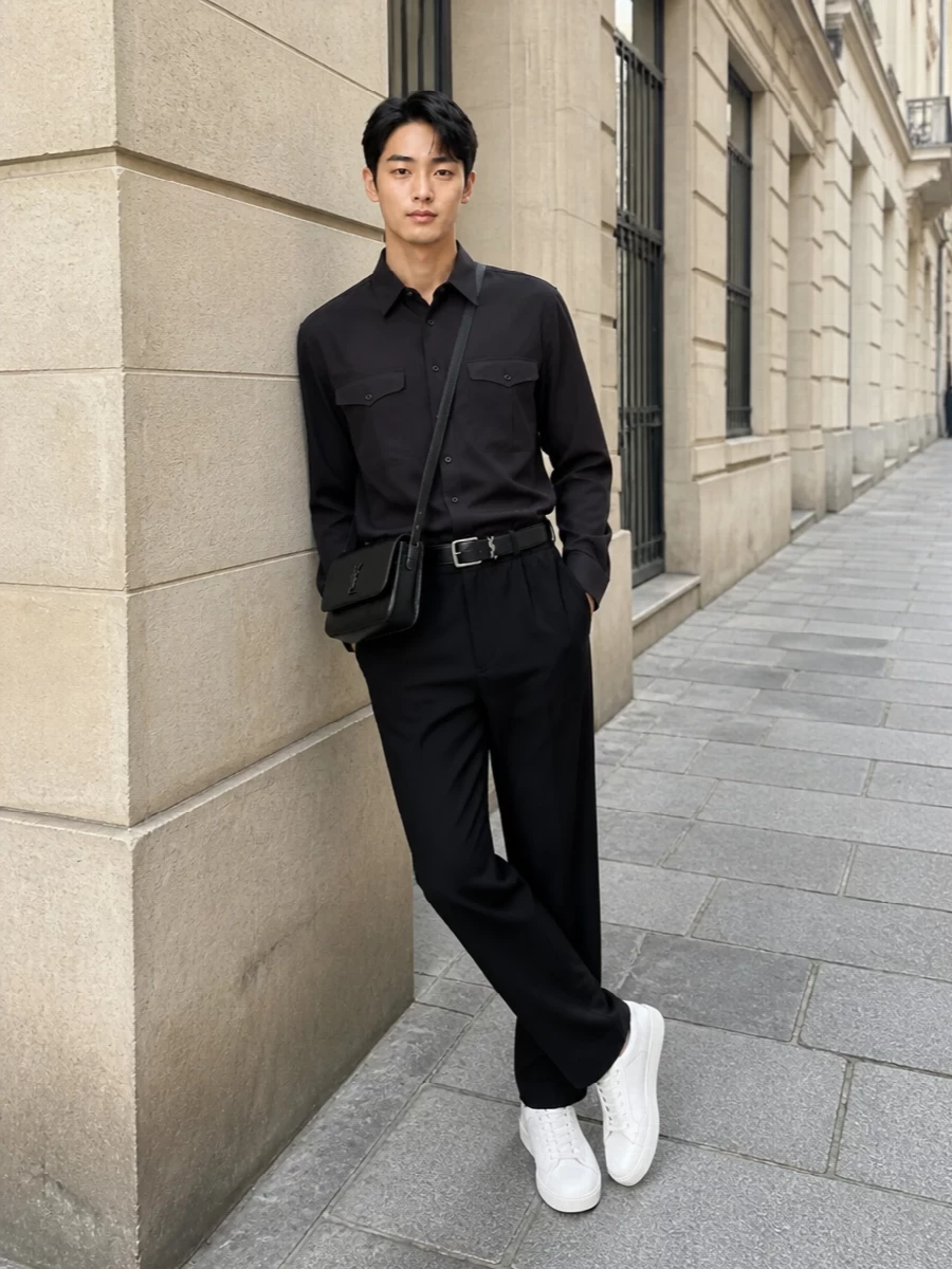 Saint laurent black trousers urban minimalist outfit