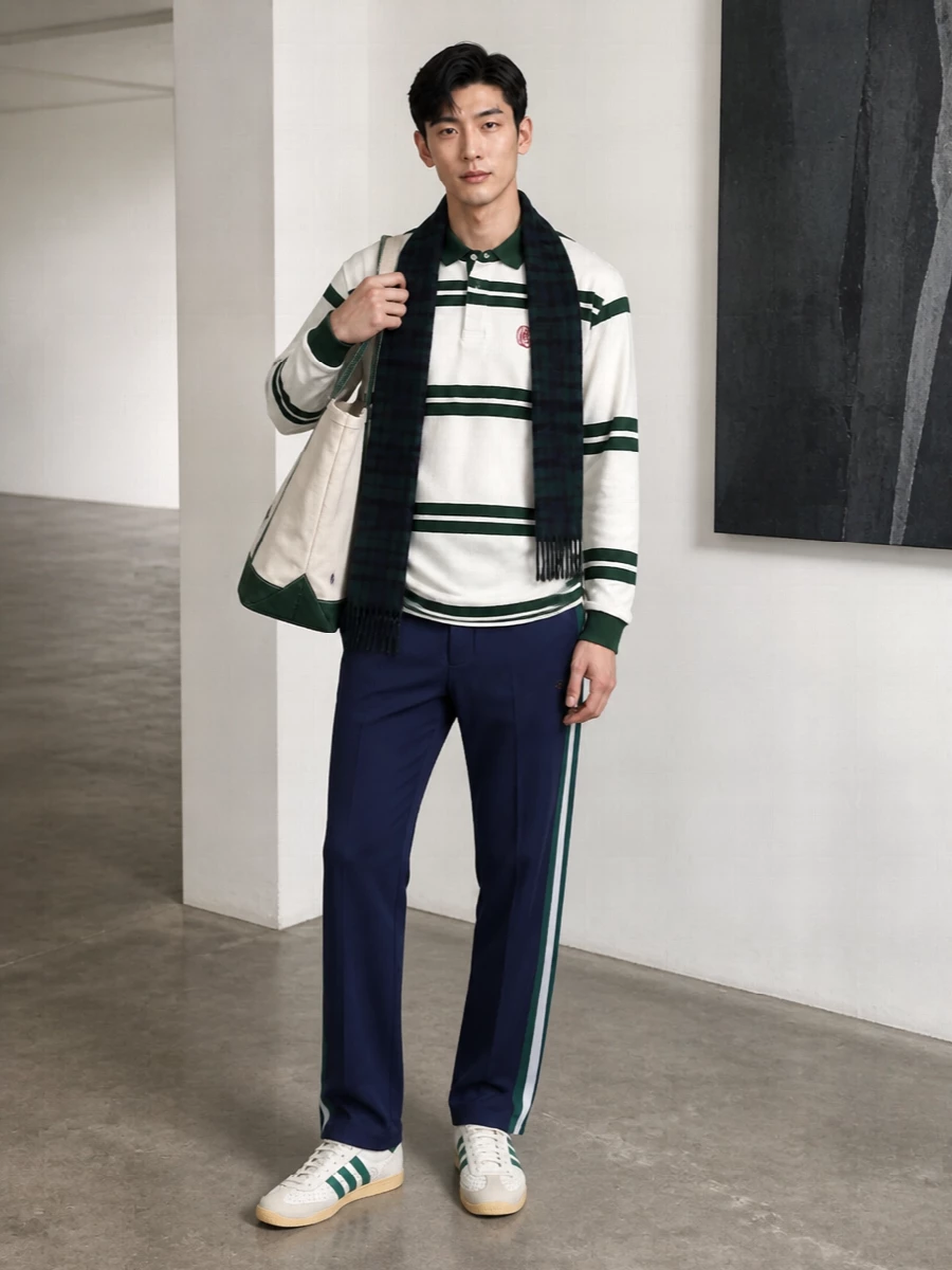 Drole rugby polo track pants adidas sneakers