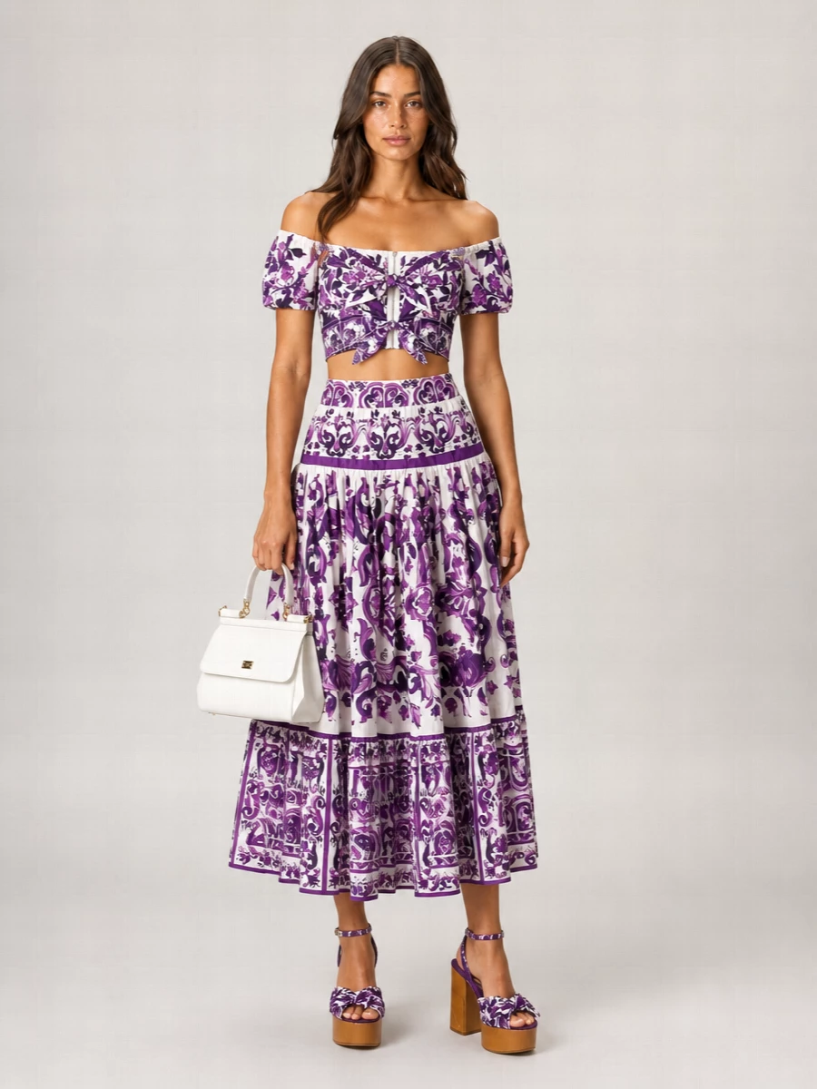 Dolce&Gabbana Cotton Printed Ruffled Maxi Skirt