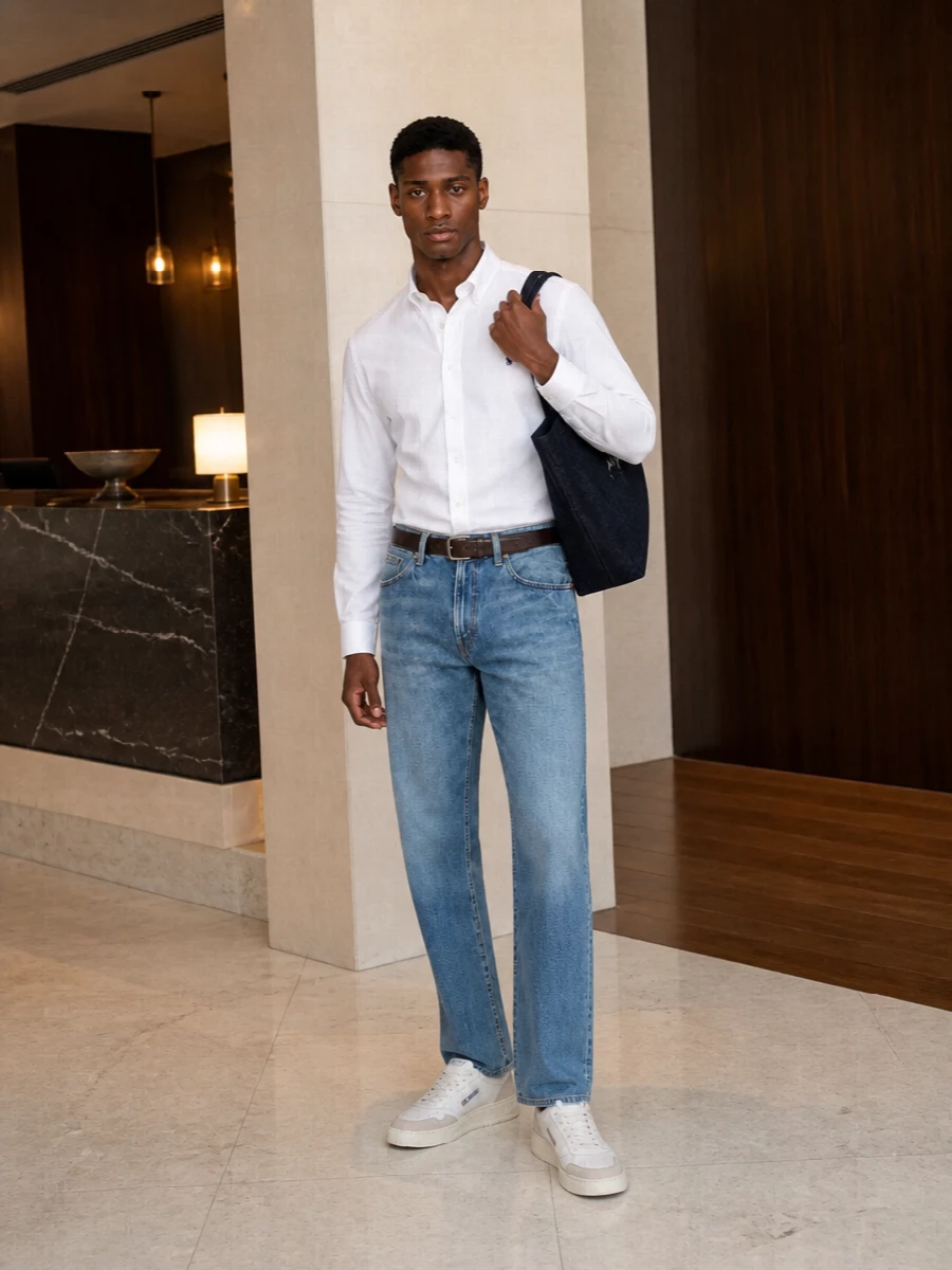 Polo jeans white shirt autry sneakers outfit