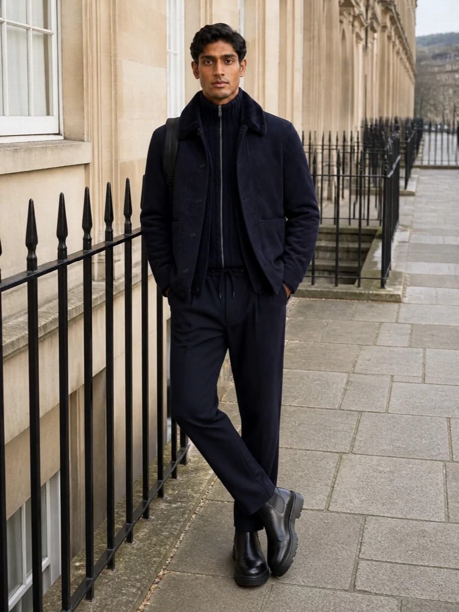 Giorgio armani navy drawstring trousers chelsea boots