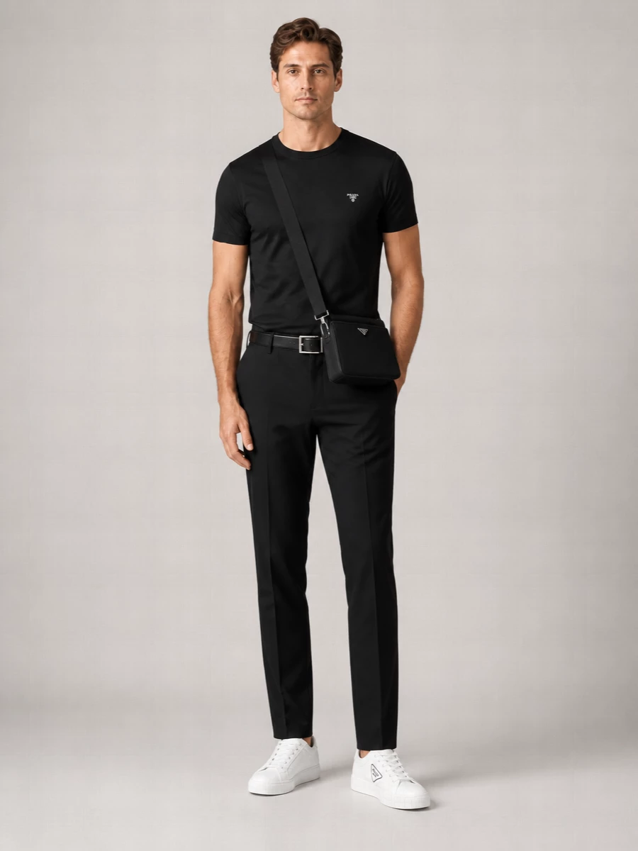 Prada Virgin Wool Ribbed Crewneck T-Shirt