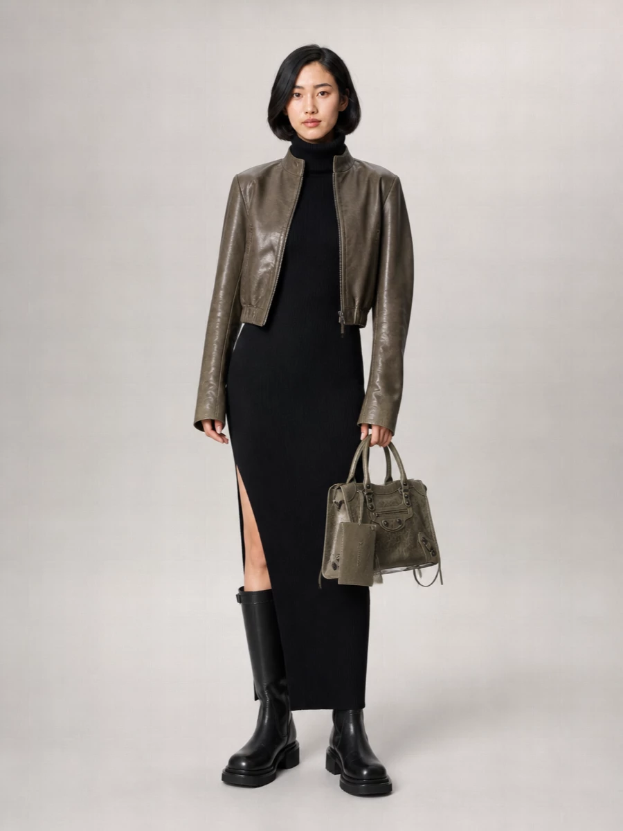 Rick Owens calf leather collared bomber jacket