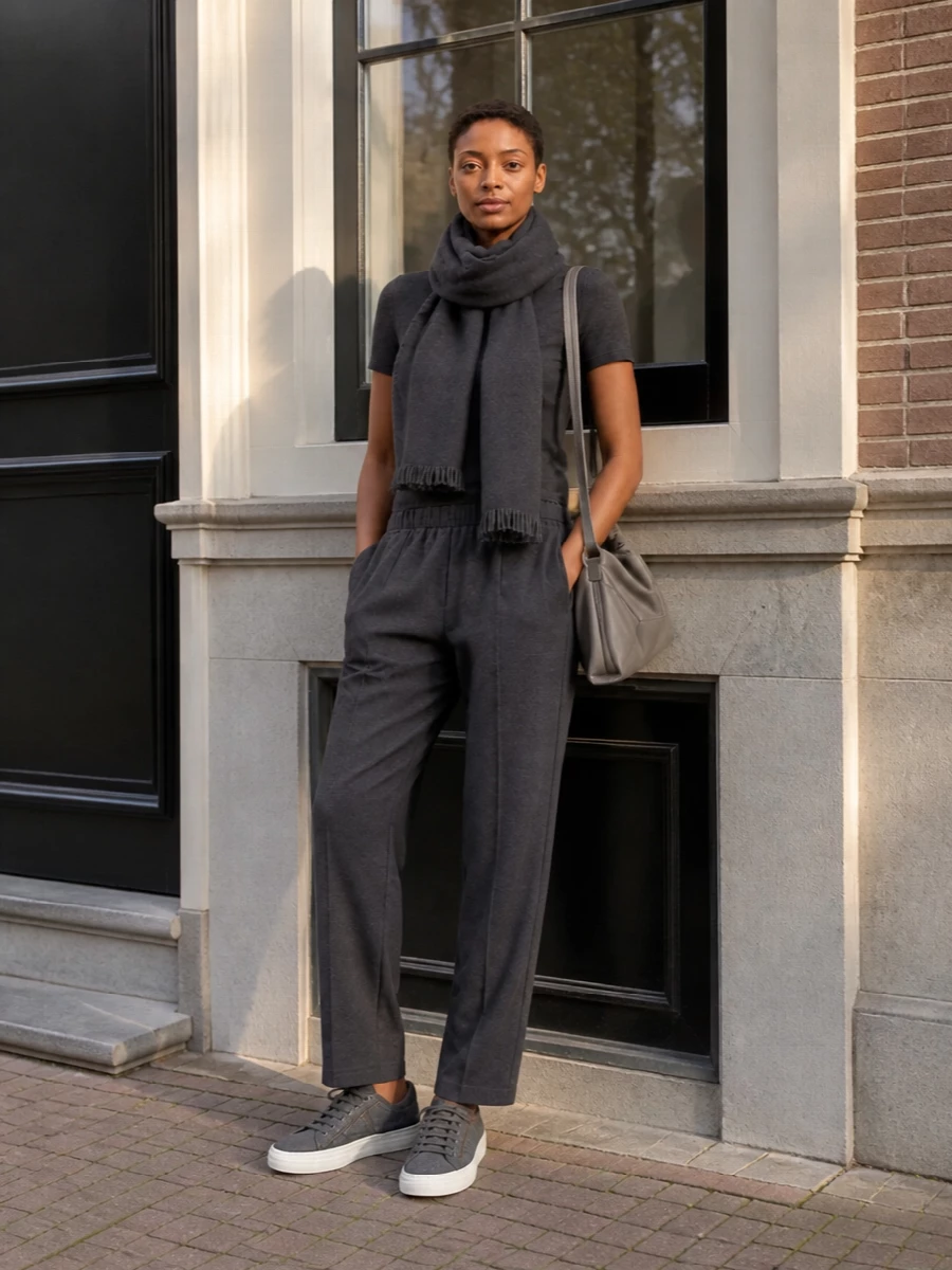 Brunello cucinelli charcoal tee tapered trousers