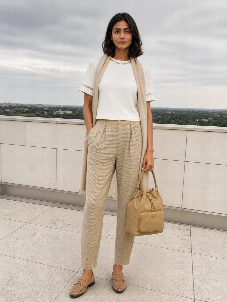 Fabiana filippi beige trouser prada bag outfit