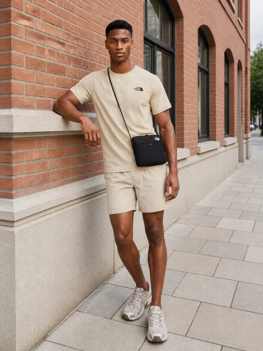 The north face sand tee apc beige shorts outfit