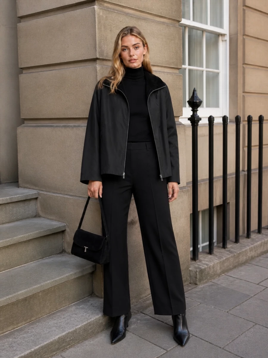 Toteme charcoal jacket black wide leg trousers