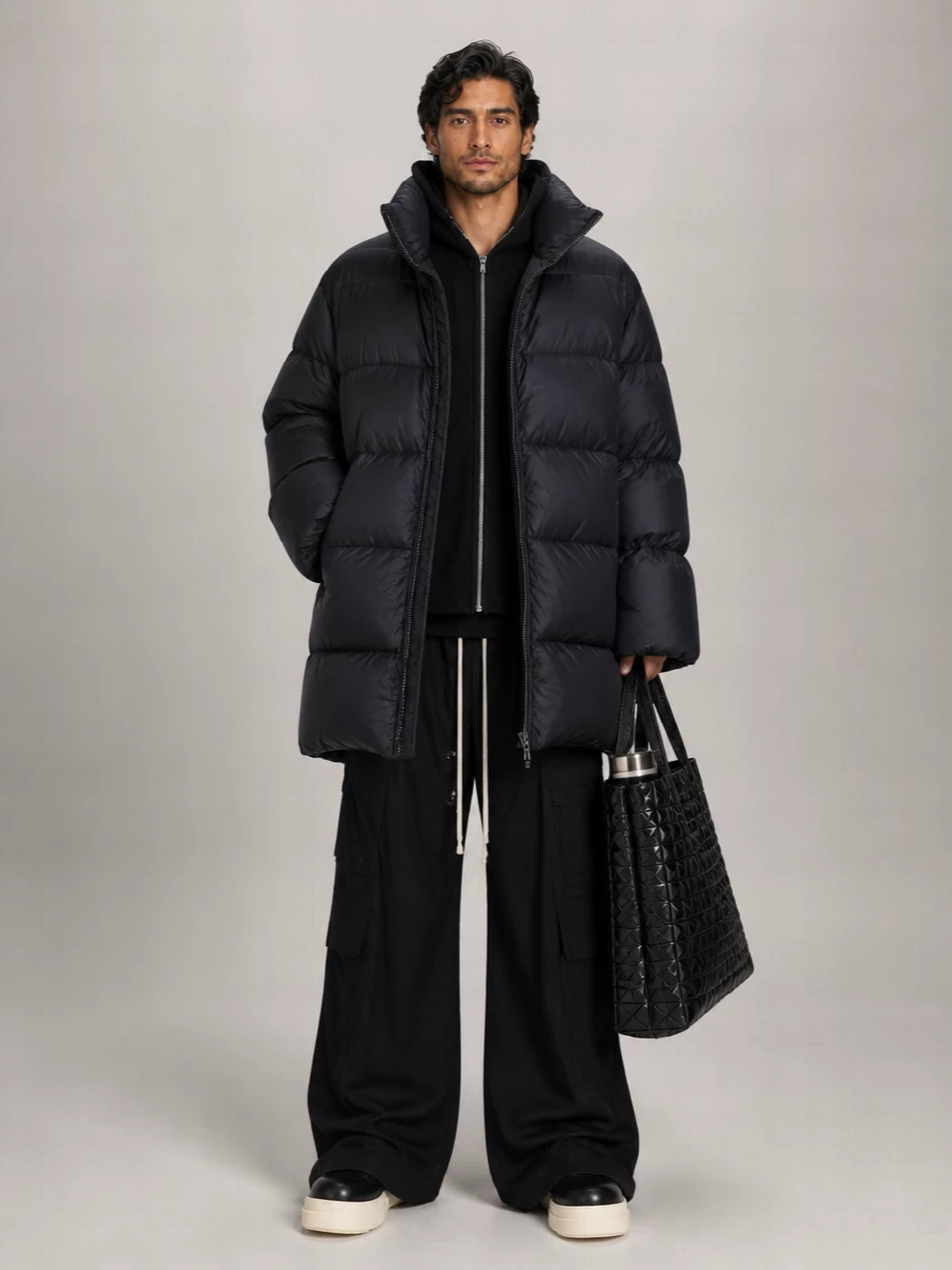 Rick Owens Down Oversized Quilted Funnel Neck Puffer Jacket
