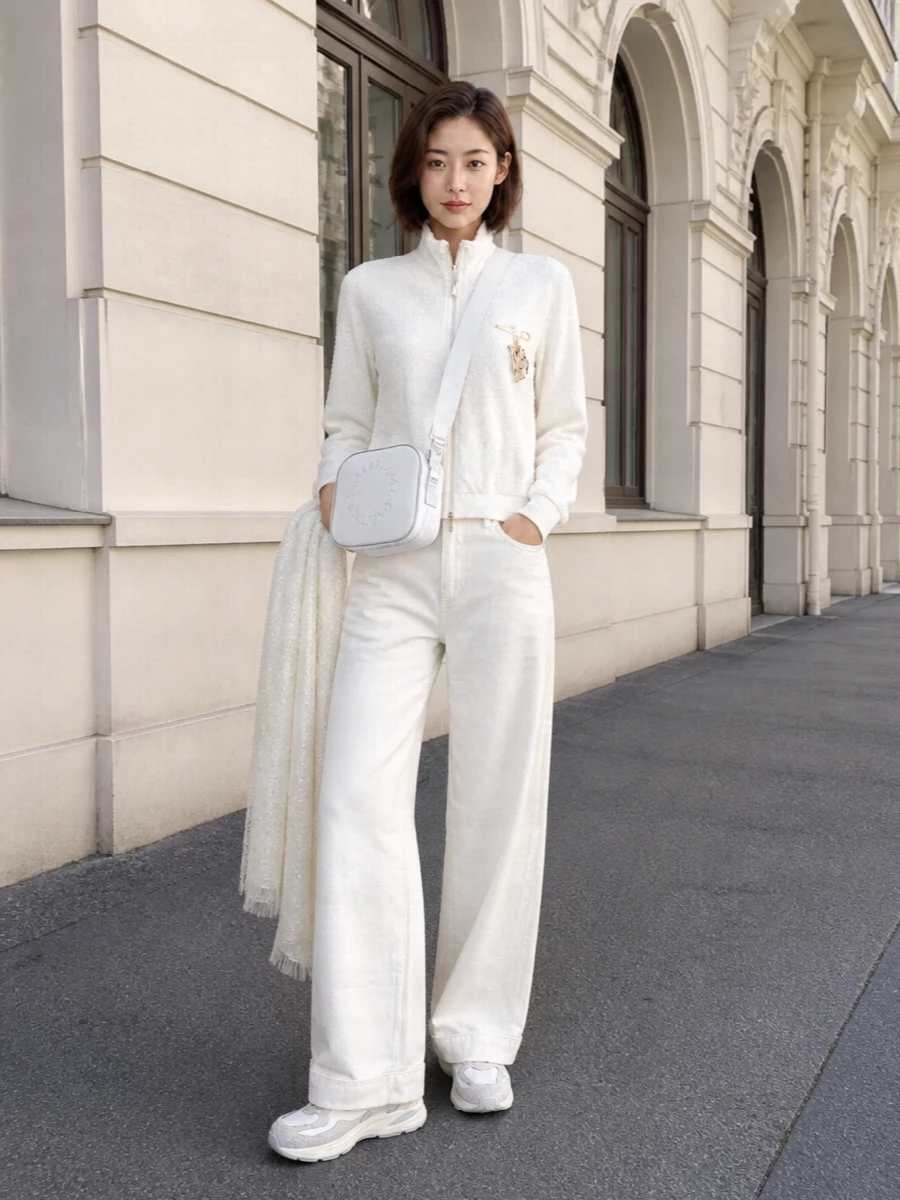 Emporio armani white cardigan ivory wide leg pants
