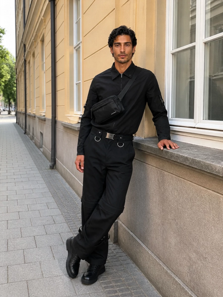 Givenchy black utility shirt strap trousers