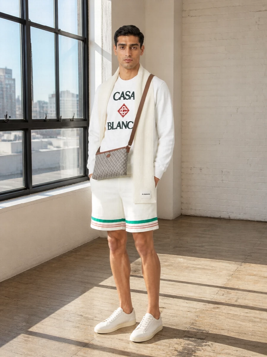 Casablanca sweatshirt ivory shorts designer sneakers