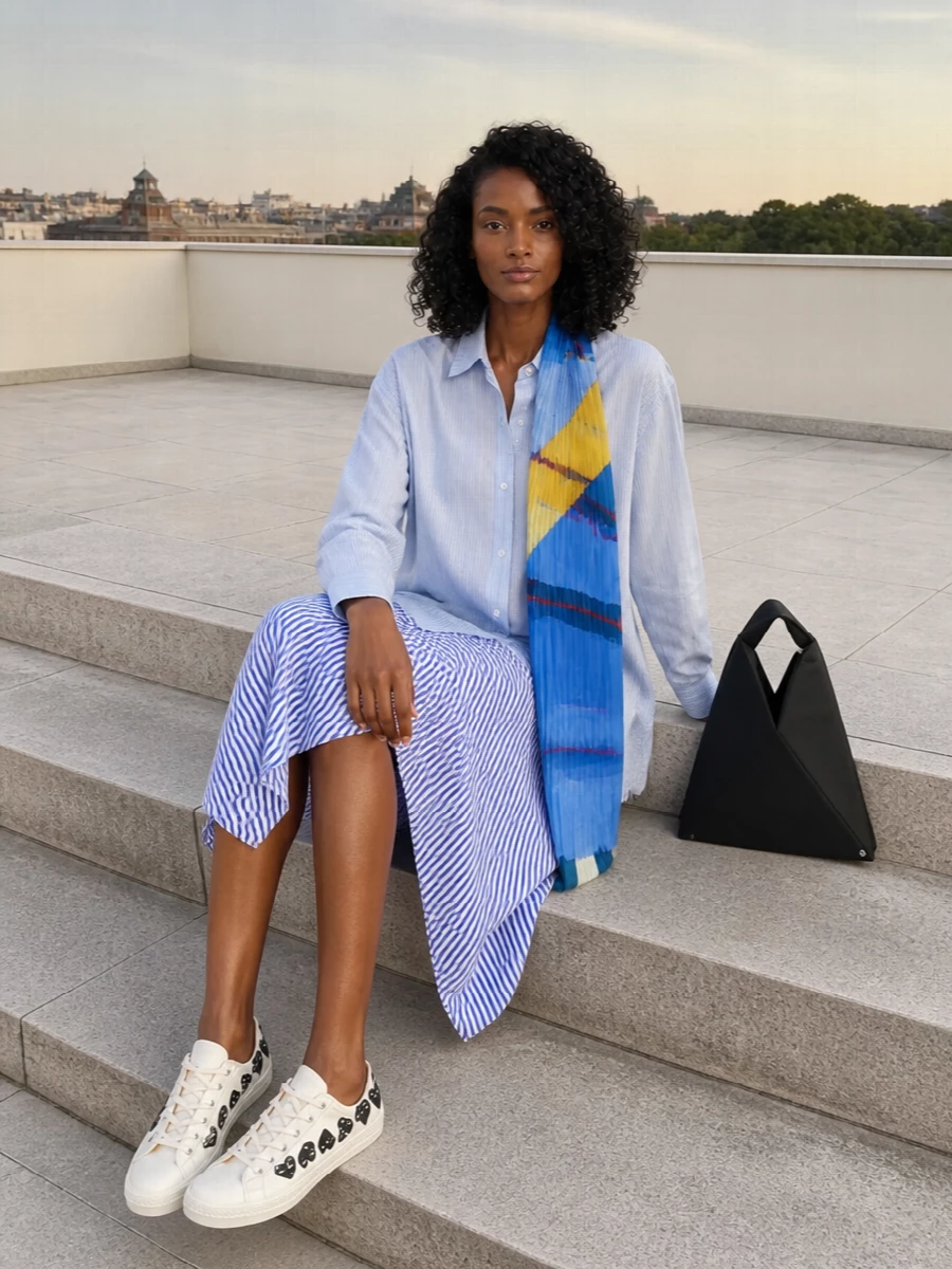 Dries shirt comme striped midi skirt sneakers